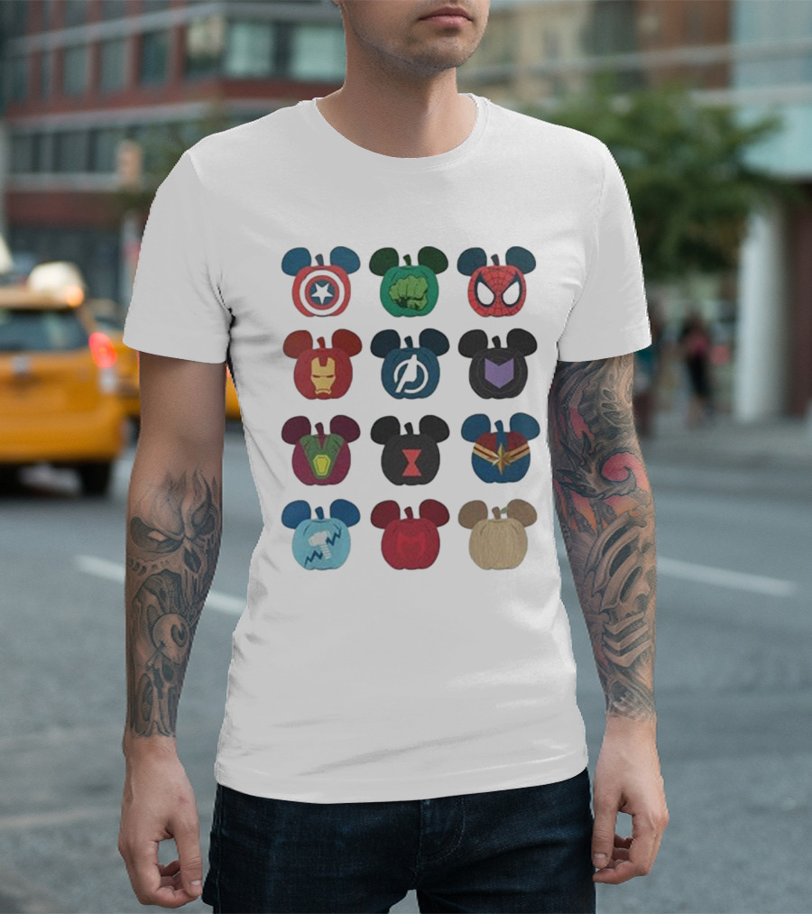 Avengers Superhero Mickey Mouse Pumpkin Icons T-Shirt