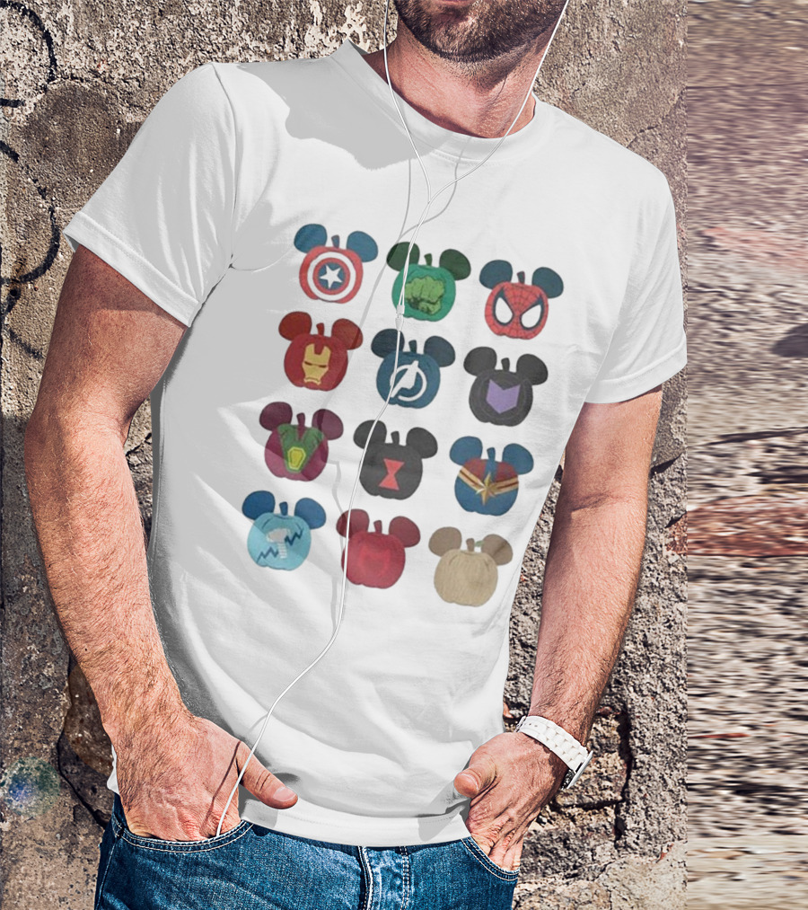 Avengers Superhero Mickey Mouse Pumpkin Icons T-Shirt