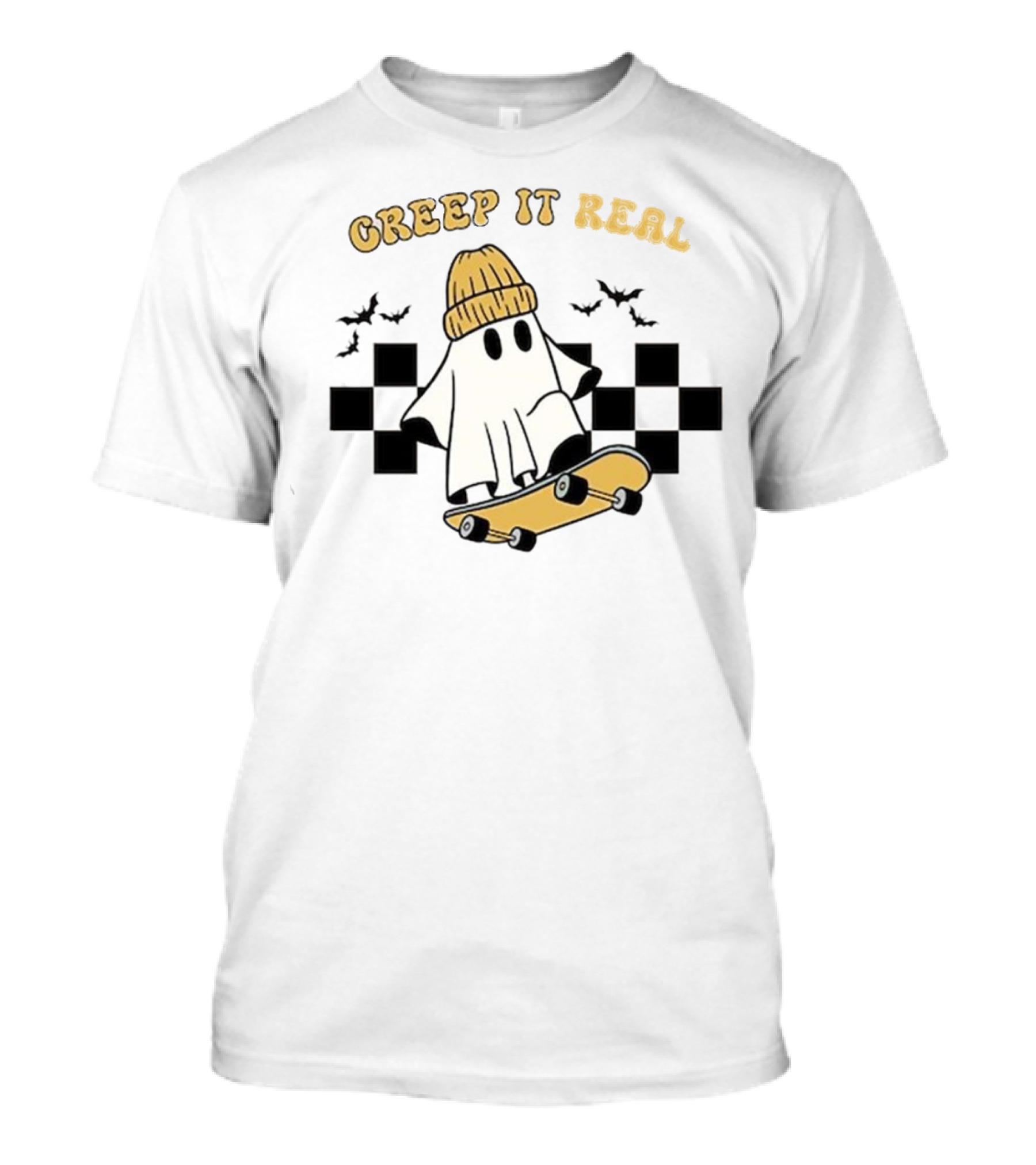 Creep It Real Retro Halloween Ghost Skateboard Bats T-Shirt