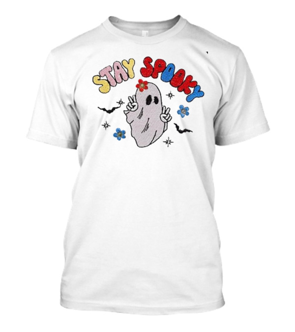 Stay Spooky Ghost With Flowers And Peace Signs T-Shirt