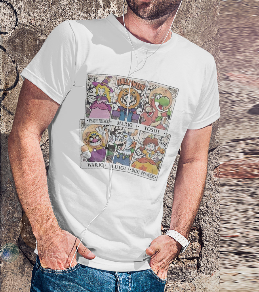 Halloween Super Mario Tarot Cards Peach Luigi Yoshi Wario Daisy T-Shirt