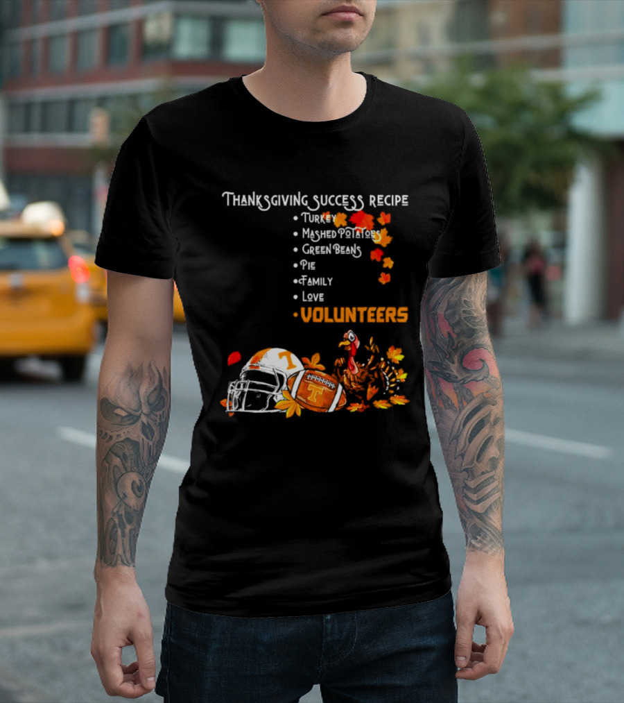Thanksgiving Success Recipe Turkey Volunteers Football Helmet Tennessee T-Shirt