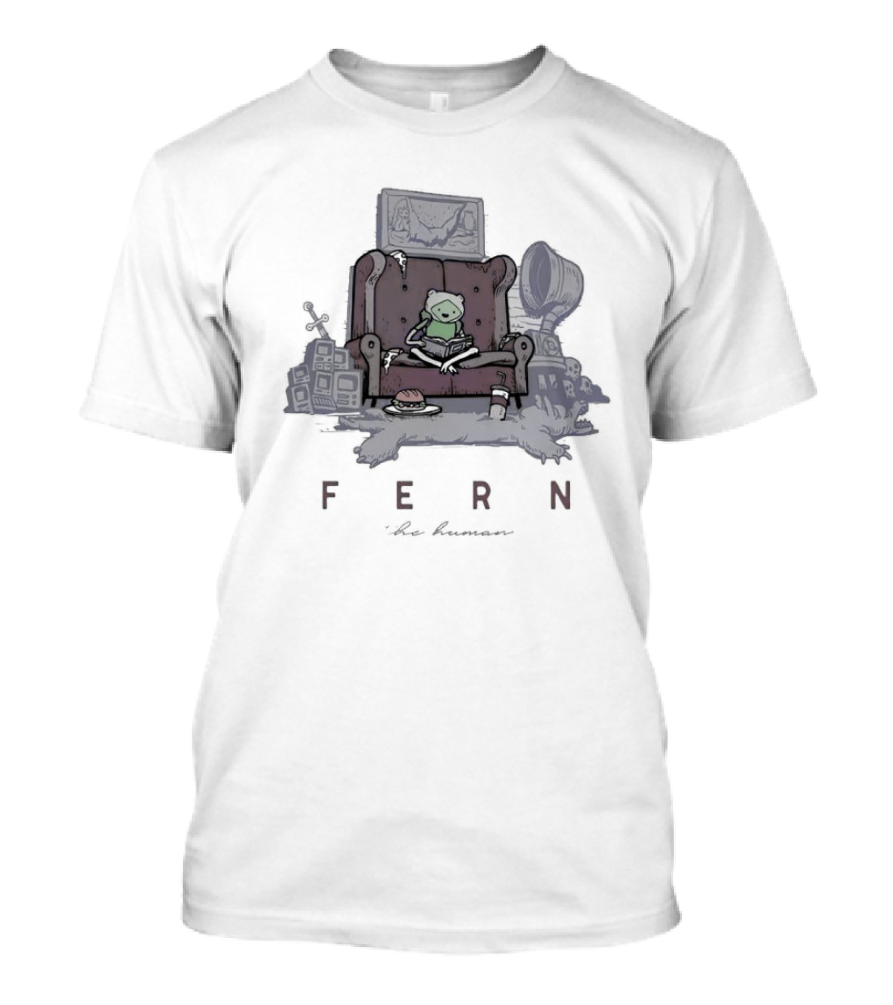 Adventure Time Fern The Human On Red Sofa With Sword And Hat T-Shirt
