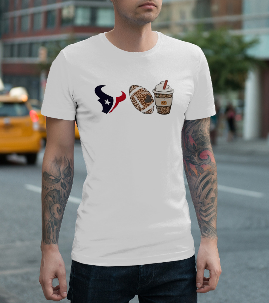 Houston Texans Leopard Football Fall Season Coffee Pumpkin T-Shirt