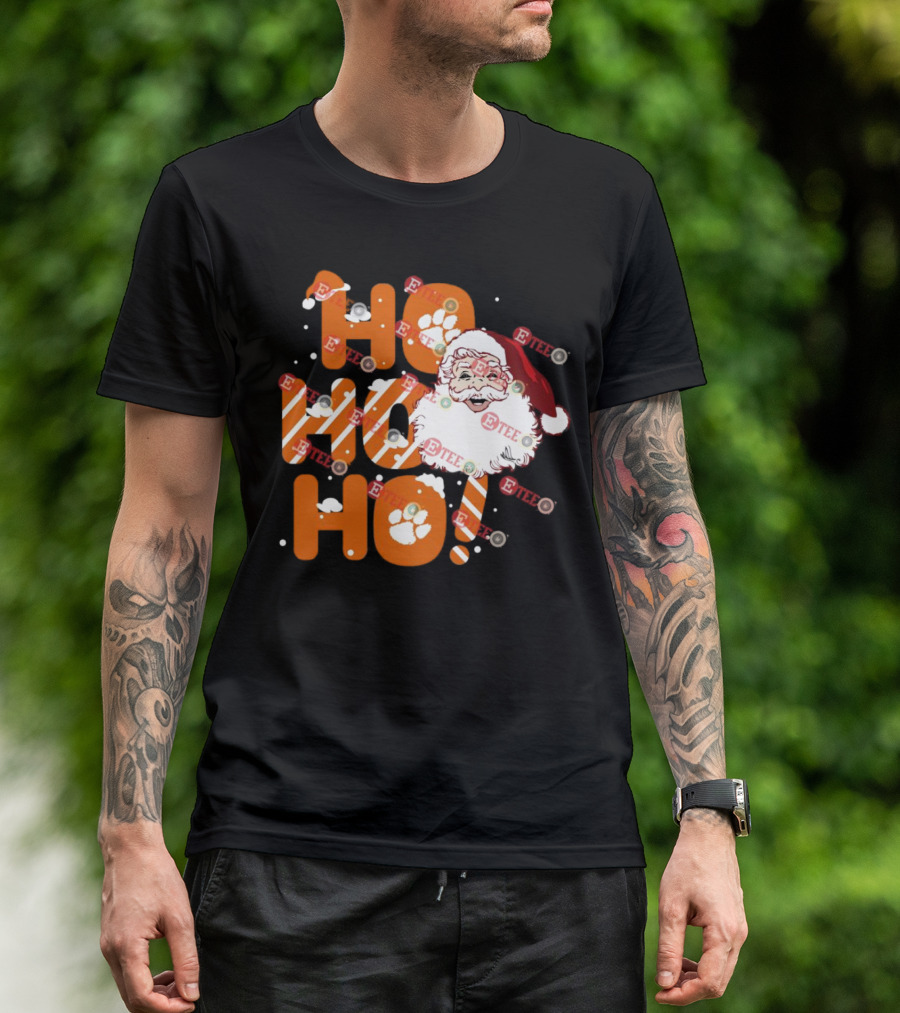 Clemson Tigers Santa Claus Ho Ho Ho Christmas Paw Print Snowflakes T-Shirt