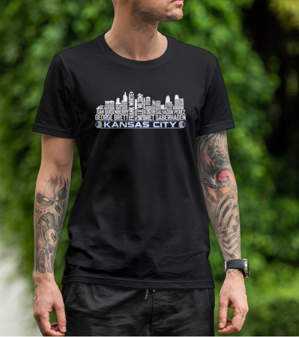 Kansas City Skyline Frank White Willie Wilson Salvador Perez Alex Gordon George Brett Bo Jackson Names T-Shirt