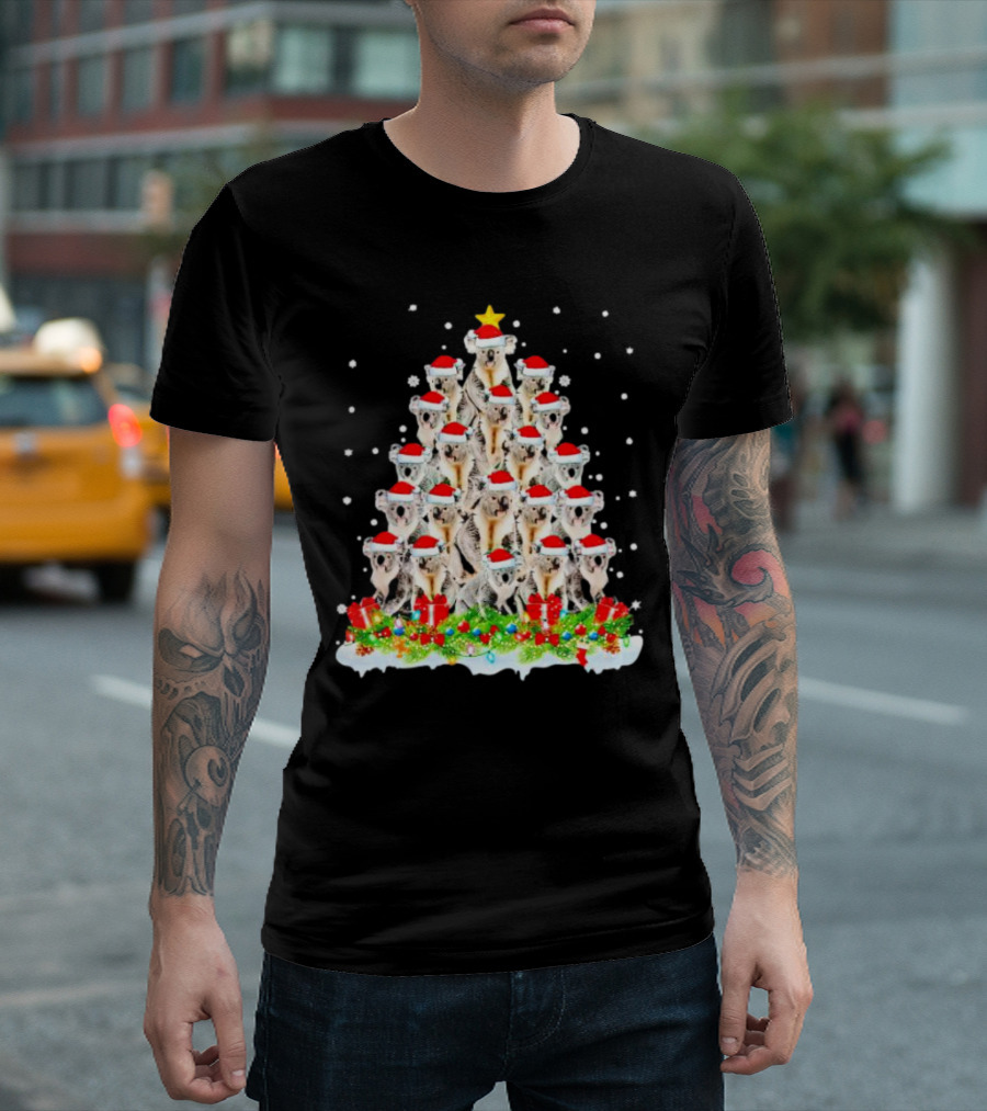 Koala Christmas Tree With Santa Hats Snowflakes And Gifts T-Shirt