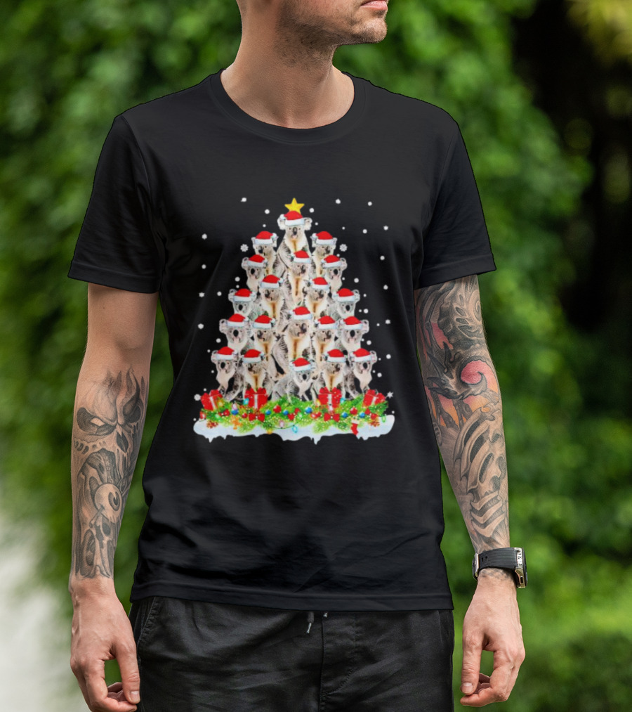 Koala Christmas Tree With Santa Hats Snowflakes And Gifts T-Shirt
