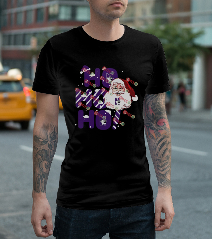 Northwestern Wildcats Santa Claus Ho Ho Ho Christmas Snowflakes T-Shirt