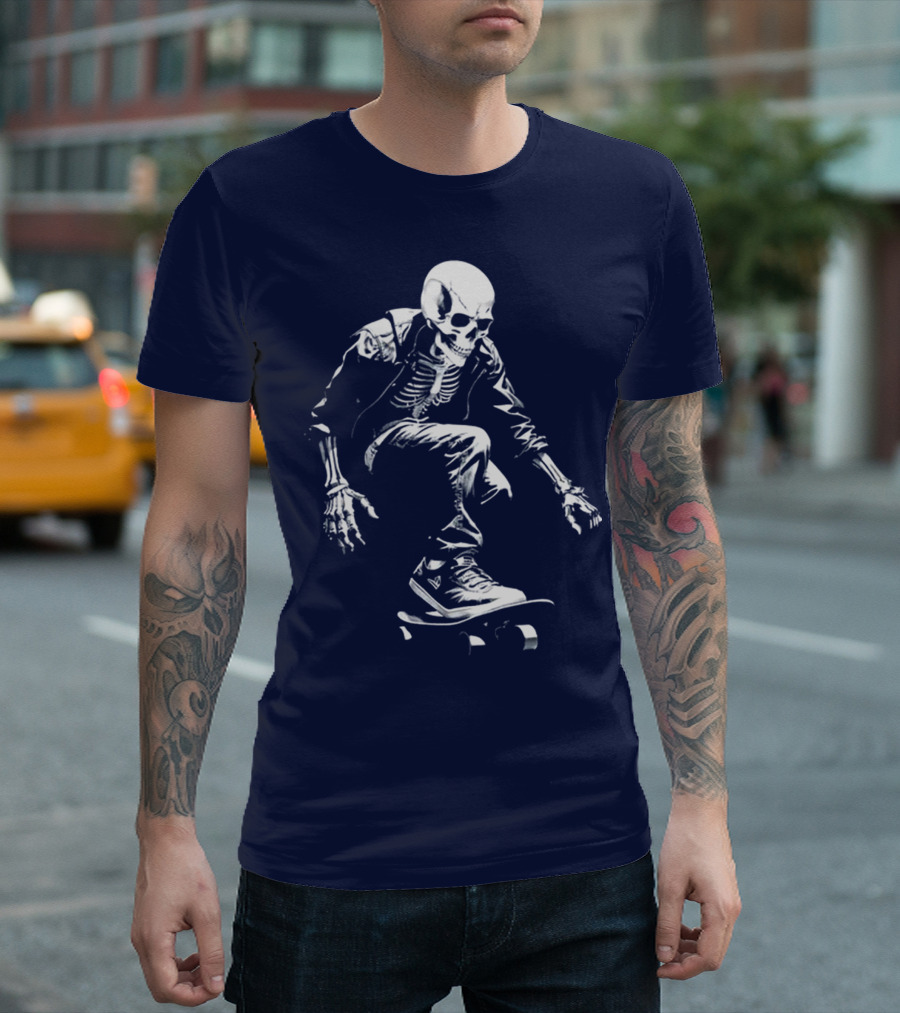 Skeleton Skateboarder Cool Iconic Street Style Skater Pose T-Shirt