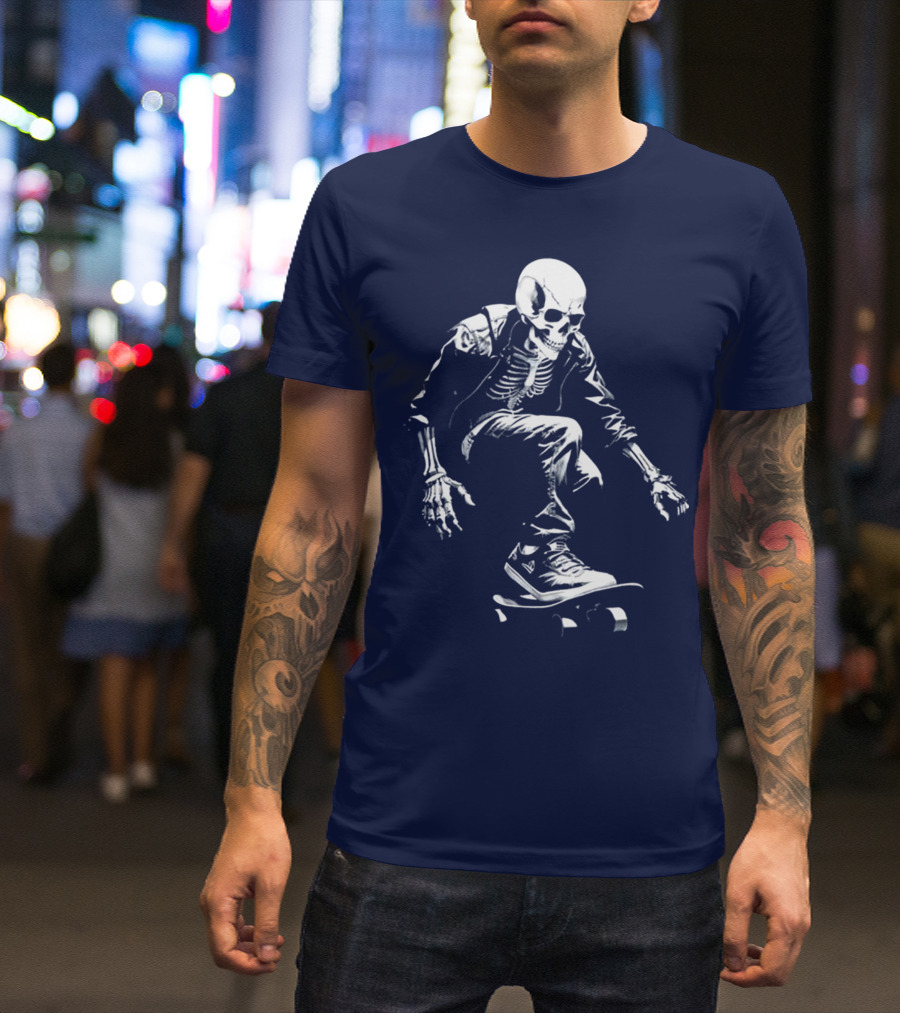 Skeleton Skateboarder Cool Iconic Street Style Skater Pose T-Shirt