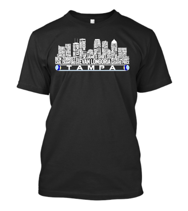 Tampa Skyline Featuring Evan Longoria David Price James Shields Carlos Pena Fred McGriff Ben Zobrist Scott Kazmir Player Names T-Shirt