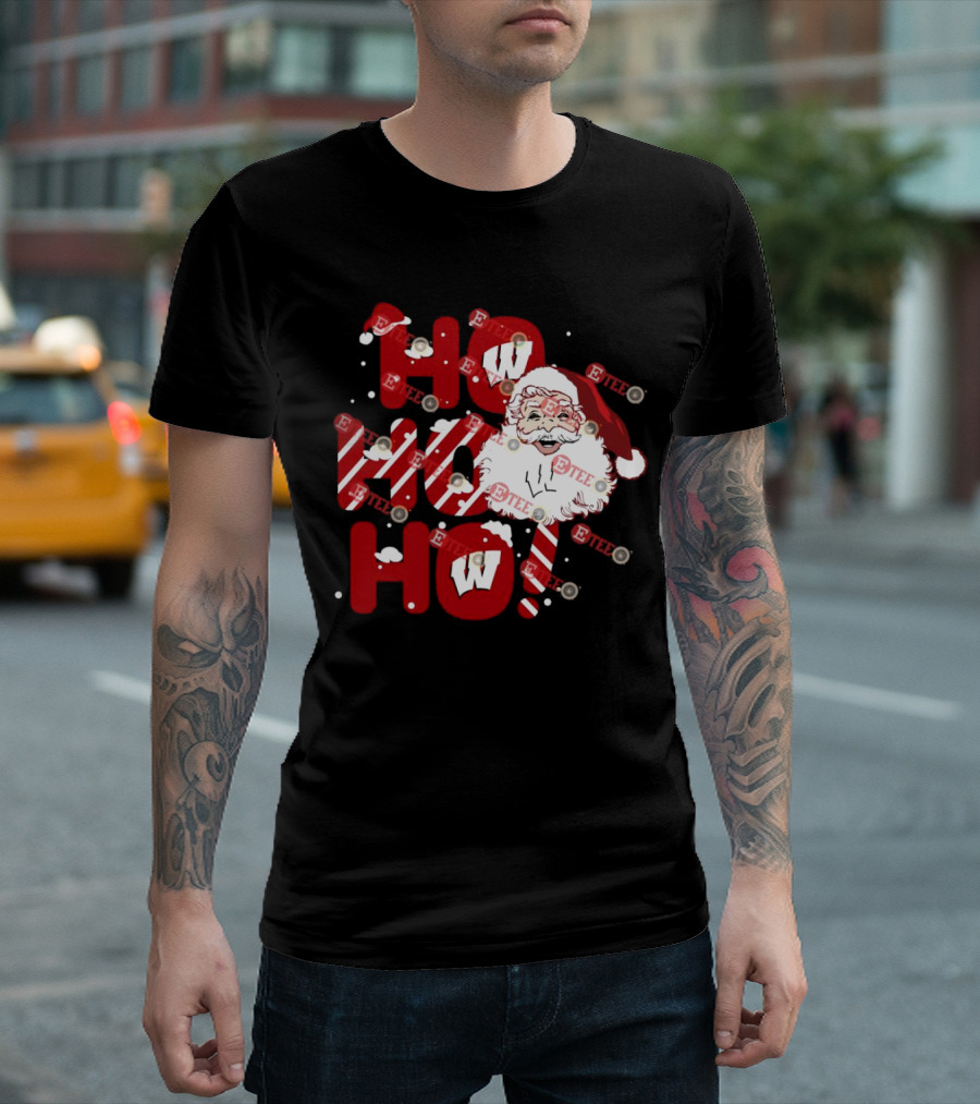 Wisconsin Badgers Santa Claus Ho Ho Ho Christmas Holiday Cheer T-Shirt
