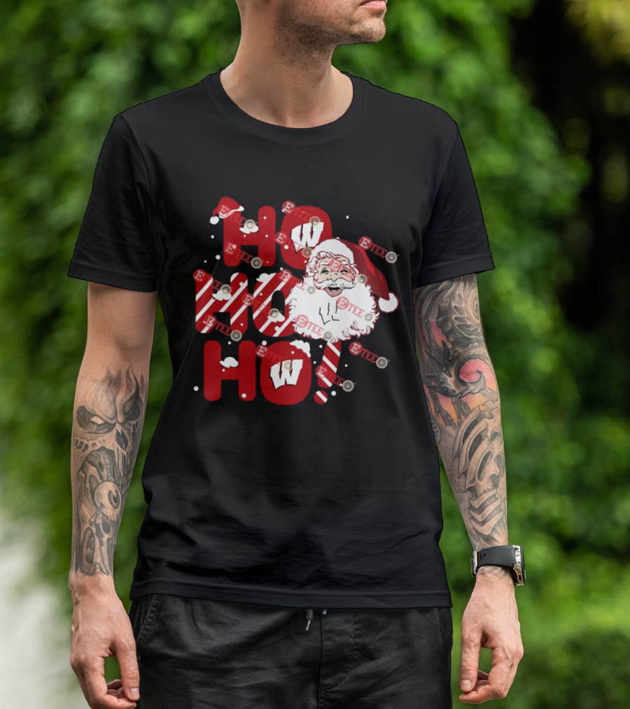 Wisconsin Badgers Santa Claus Ho Ho Ho Christmas Holiday Cheer T-Shirt