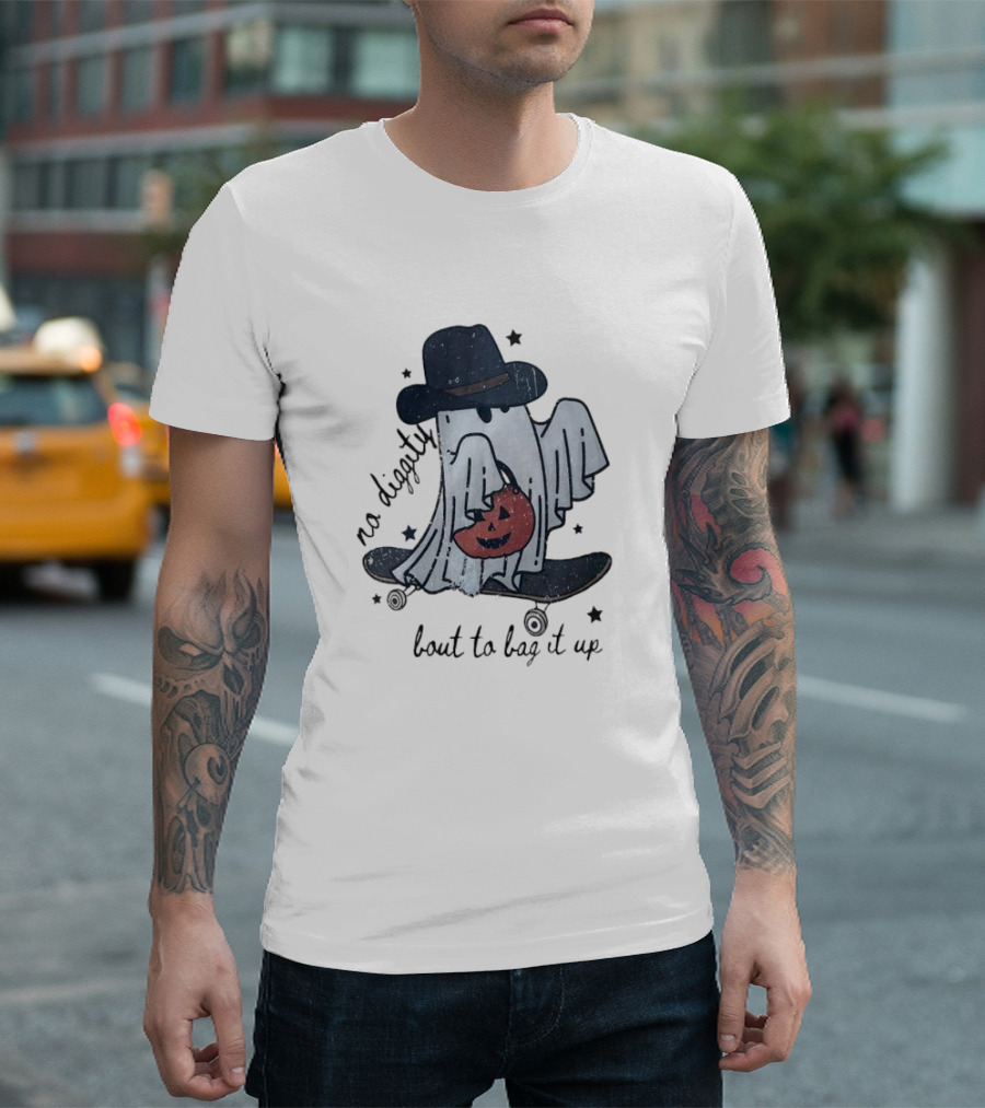 Boo Ghost No Diggity Bout to Bag It Up Halloween Pumpkin Hat T-Shirt