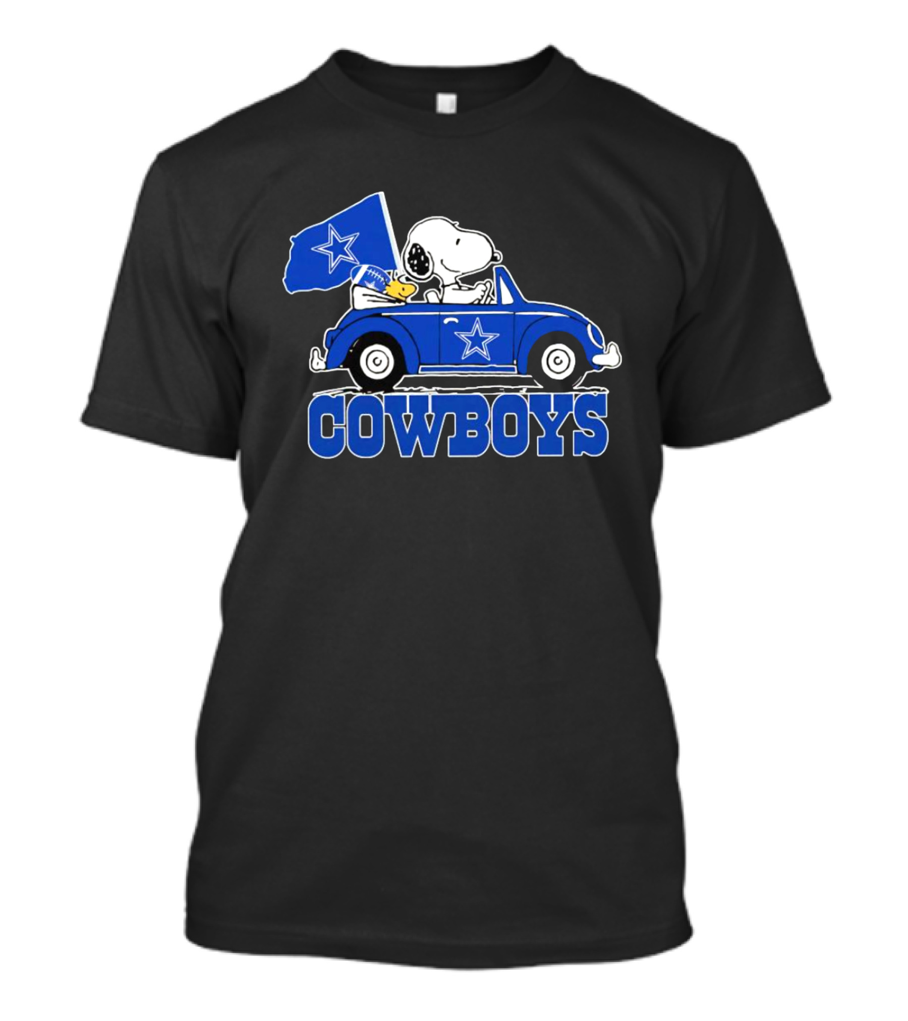 Snoopy And Woodstock Driving Car Cowboys Flag T-Shirt