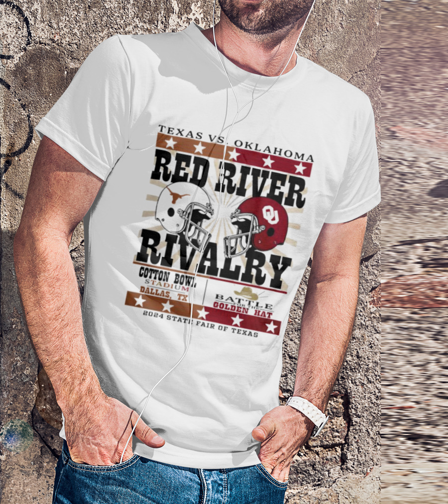 Texas Vs. Oklahoma Red River Rivalry Cotton Bowl Battle For The Golden Hat 2024 State Fair Of Texas T-Shirt