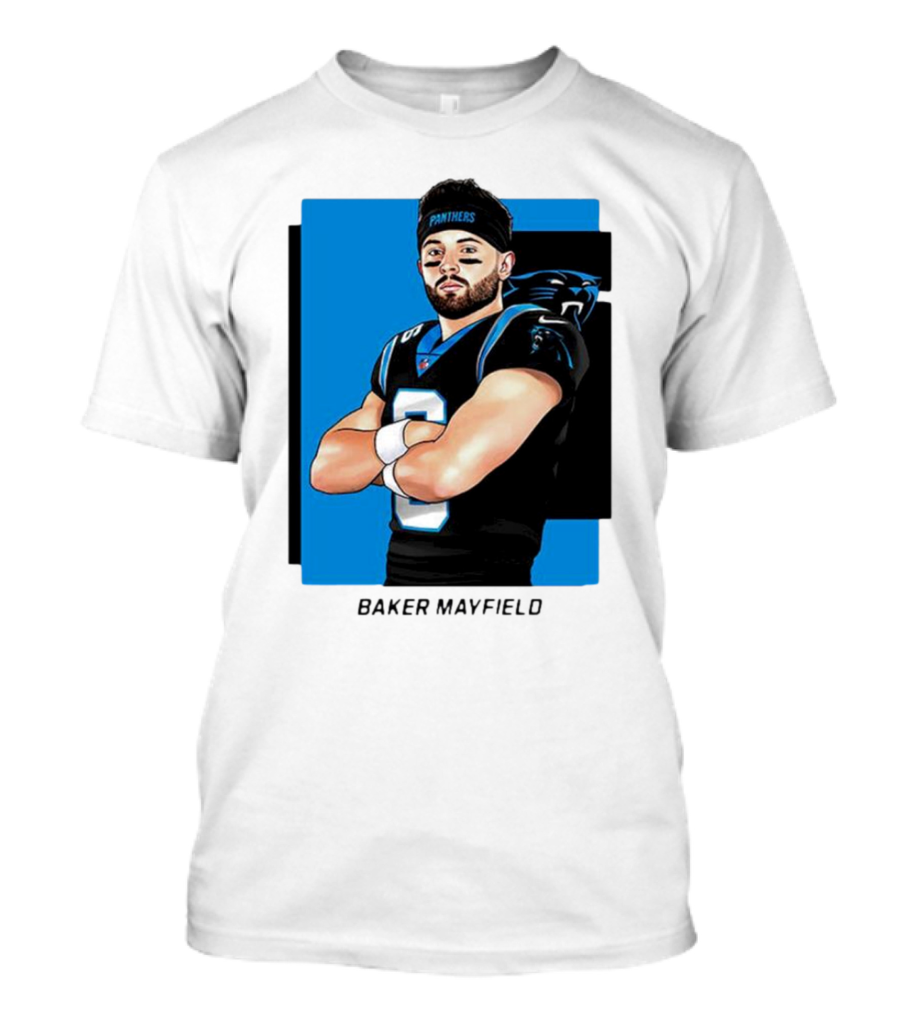 Carolina Panthers Baker Mayfield Artwork With Team Uniform T-Shirt