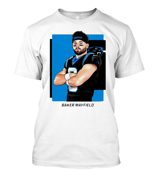 Carolina Panthers Baker Mayfield Artwork With Team Uniform T-Shirt