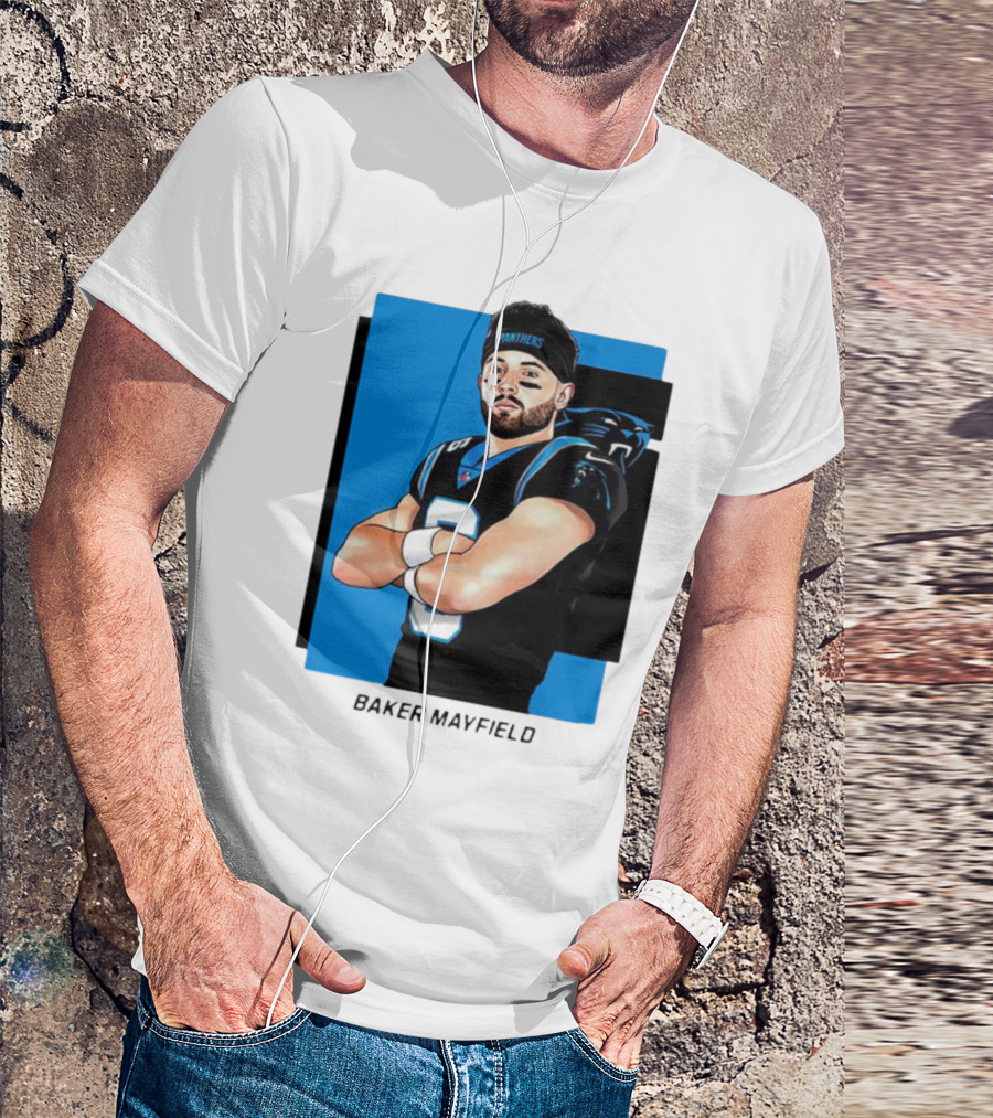 Carolina Panthers Baker Mayfield Artwork With Team Uniform T-Shirt