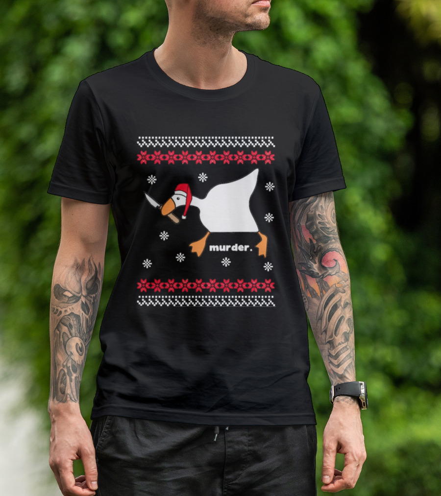 Goose With Knife Santa Hat Murder Christmas T-Shirt