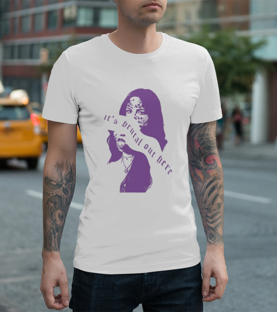 Olivia Rodrigo It's Brutal Out Here Purple Dual Image T-Shirt
