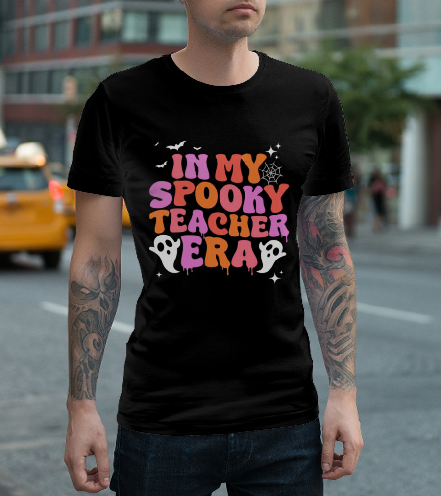 In My Spooky Teacher Era Ghost Halloween Bats Web Stars T-Shirt