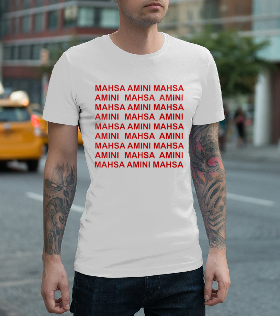 Mahsa Amini Red Repeated Text T-Shirt