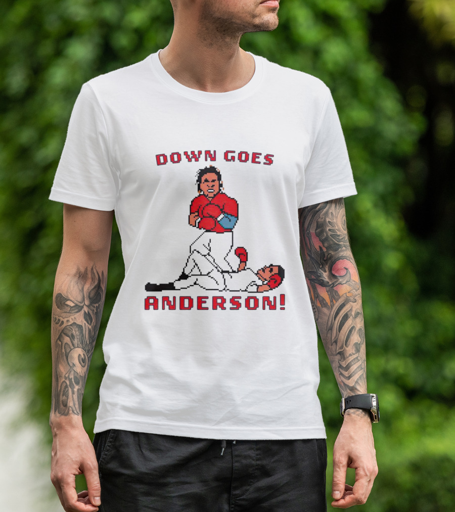 Down Goes Anderson Punch-Out Cleveland Baseball Retro Pixel T-Shirt