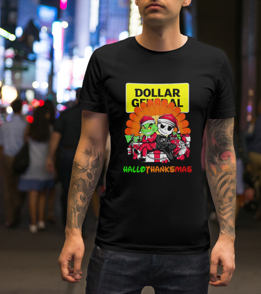Grinch And Jack Skellington With Dollar General HalloThanksMas T-Shirt