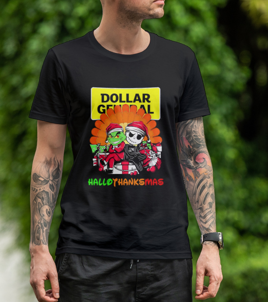 Grinch And Jack Skellington With Dollar General HalloThanksMas T-Shirt