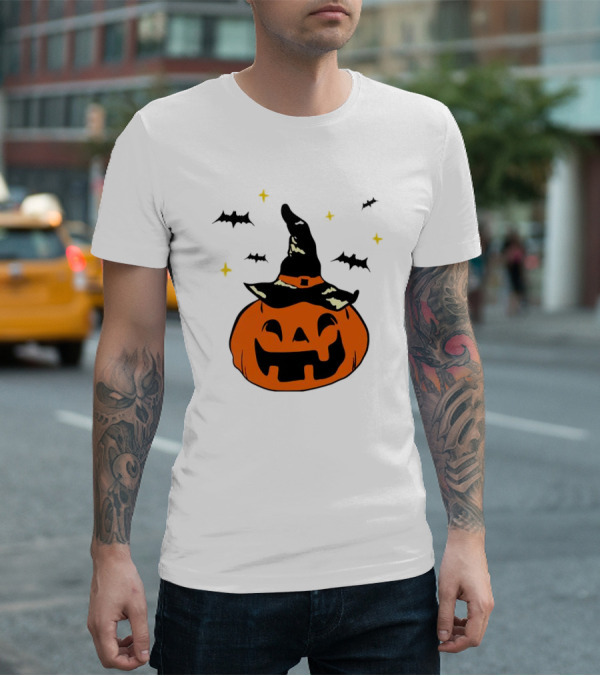 Jack-o’-lantern Witch Hat Bats Stars Halloween T-Shirt