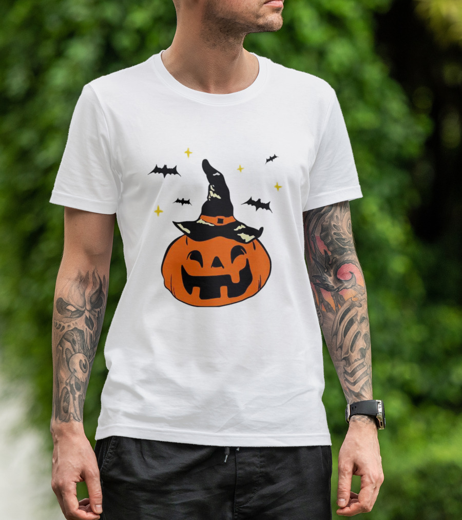 Jack-o’-lantern Witch Hat Bats Stars Halloween T-Shirt