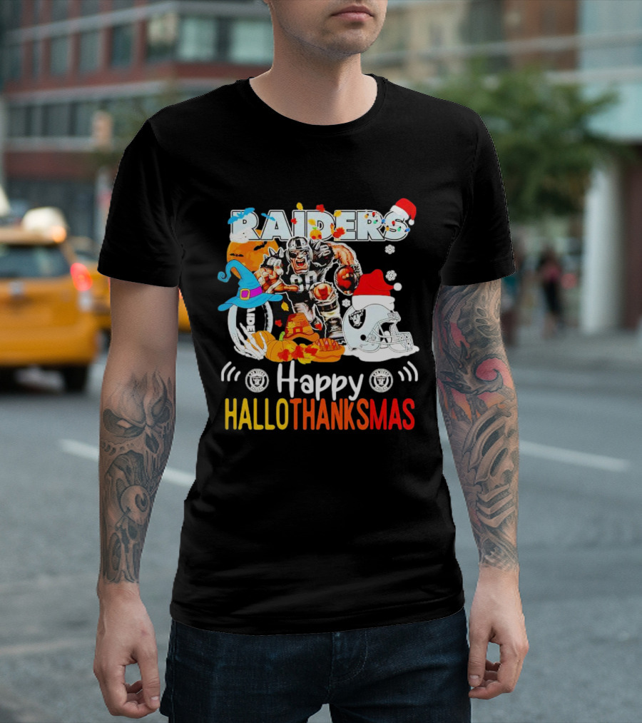 Las Vegas Raiders Happy Hallothanksmas Mascot Festive T-Shirt