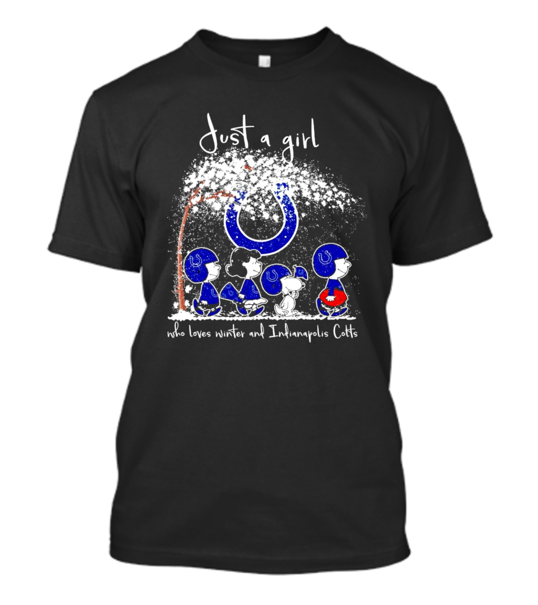 Just A Girl Who Loves Winter And Indianapolis Colts Peanuts Characters T-Shirt
