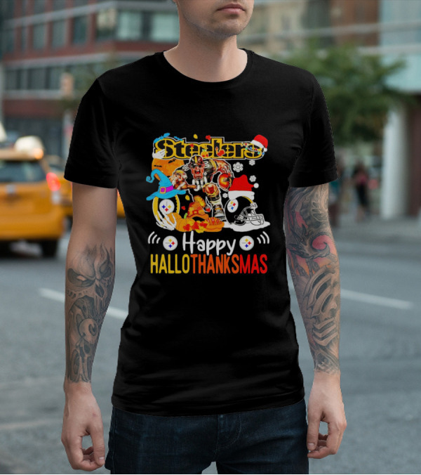 Steelers Happy Hallothanksmas Football Mascot Festive T-Shirt