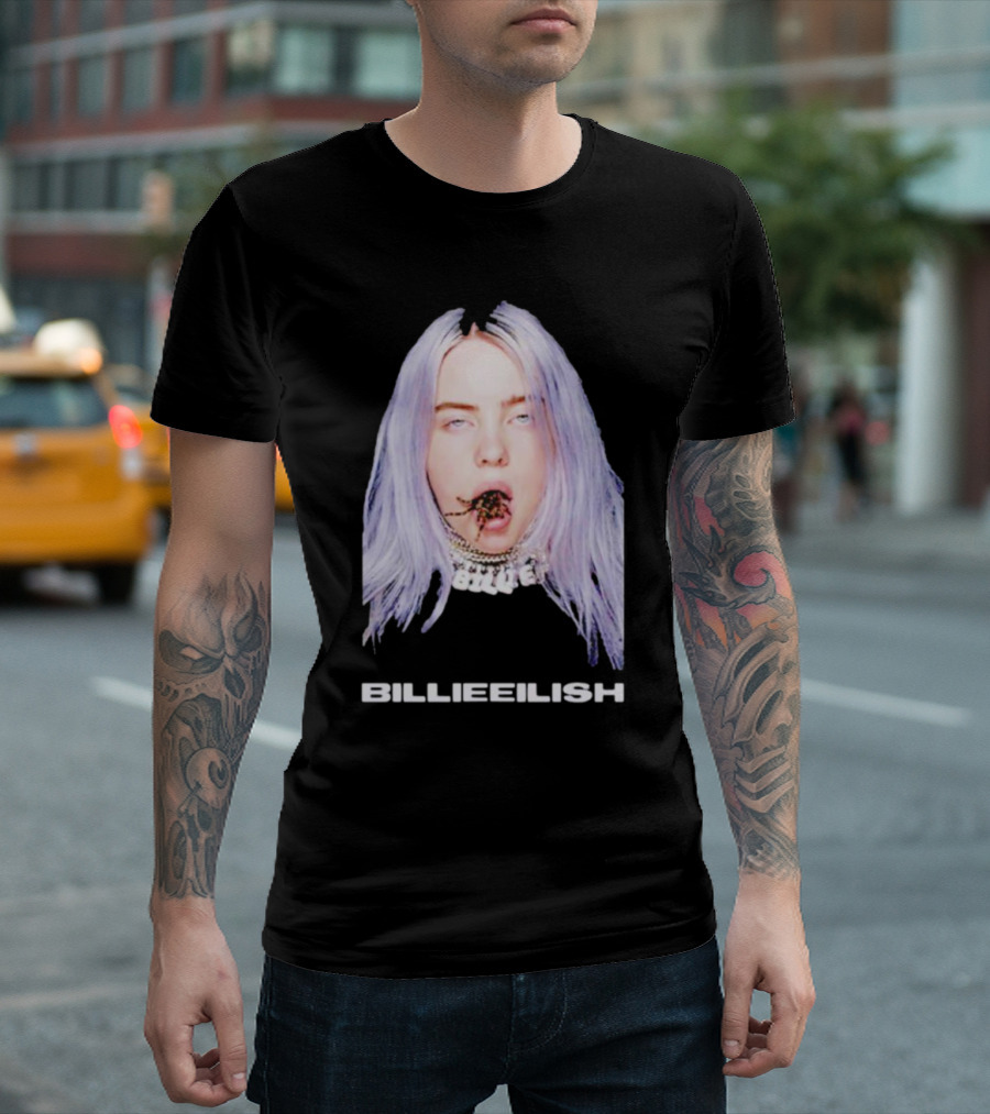 BILLIE EILISH TARANTULA MOUTH NECKLACE VISION SILVER HAIR T-Shirt