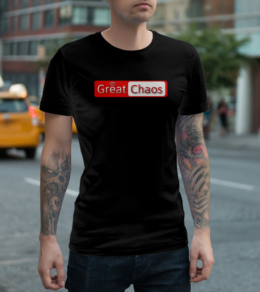 Great Chaos Red and White Text with Signal Waves T-Shirt
