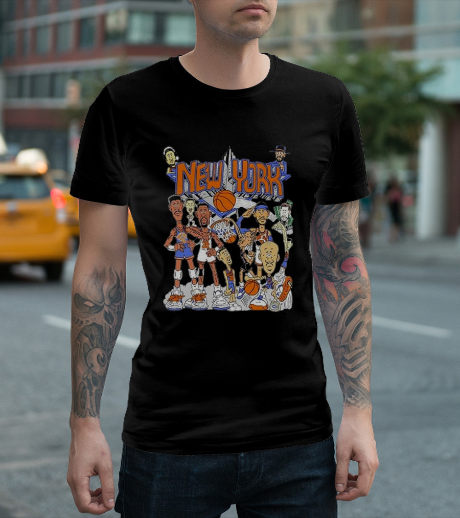 New York Knicks Basketball Cartoon Characters Skyline T-Shirt
