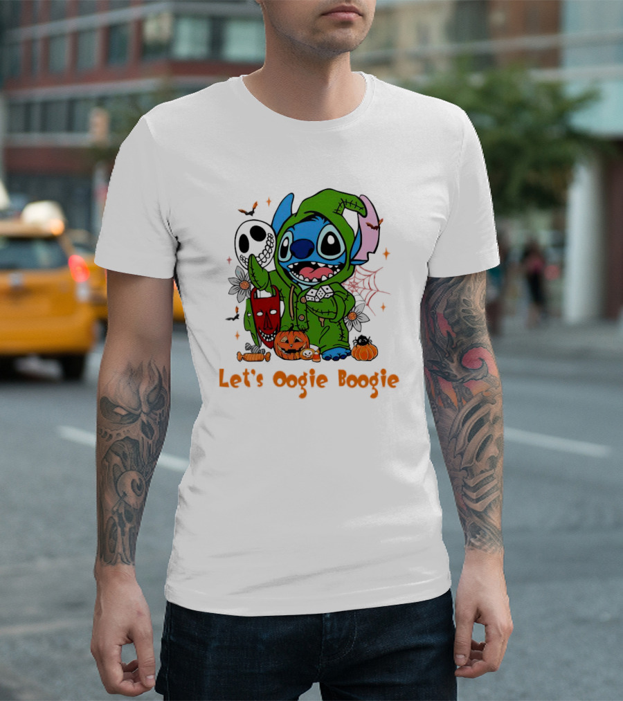 Stitch Let's Oogie Boogie Halloween Pumpkins And Masks T-Shirt