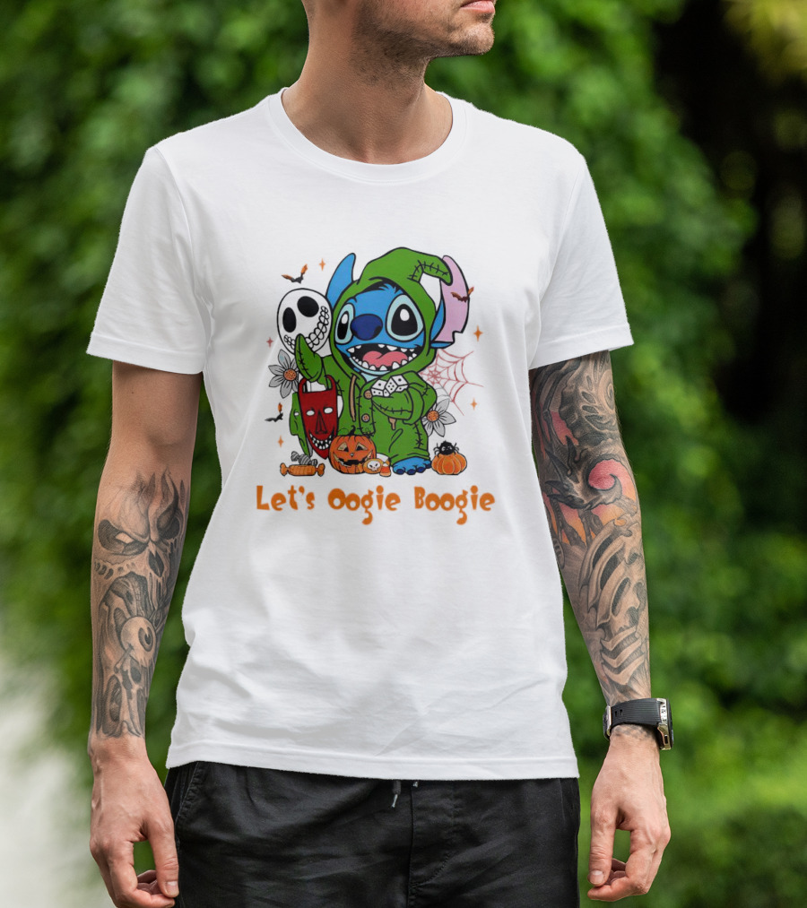 Stitch Let's Oogie Boogie Halloween Pumpkins And Masks T-Shirt
