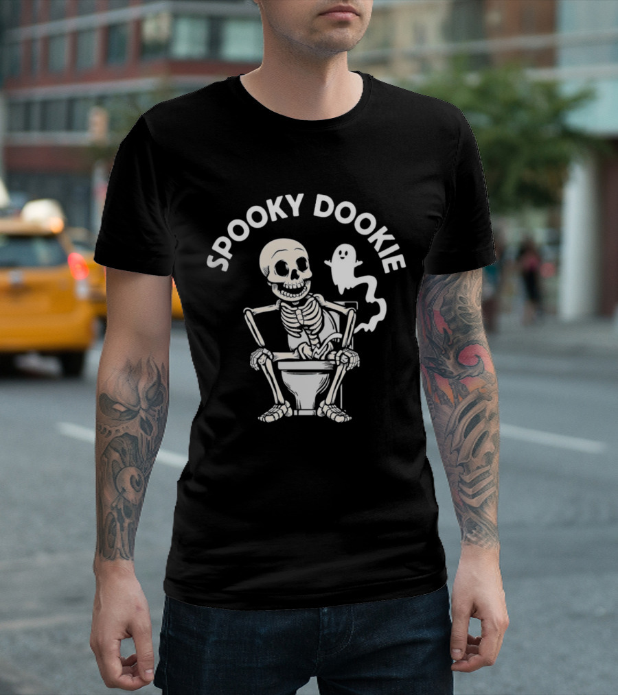Spooky Dookie Skeleton And Ghost On Toilet T-Shirt