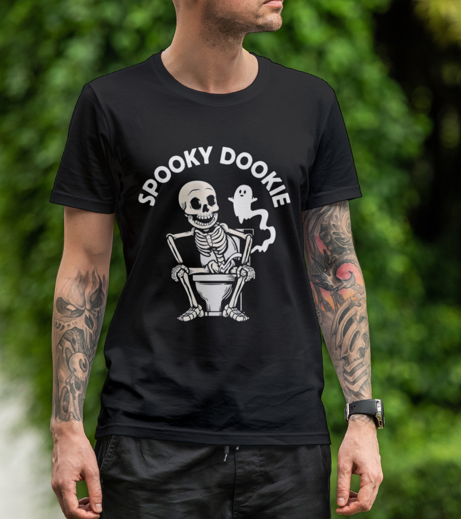 Spooky Dookie Skeleton And Ghost On Toilet T-Shirt