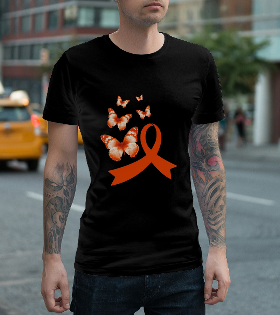 Orange Awareness Ribbon with Butterflies World Hunger Day Symbolization T-Shirt