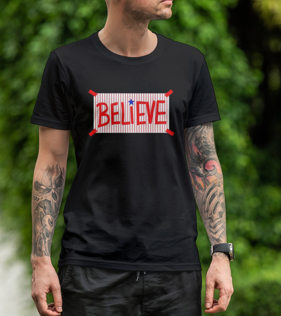 Philadelphia Phillies Believe Star Red Stripes T-Shirt