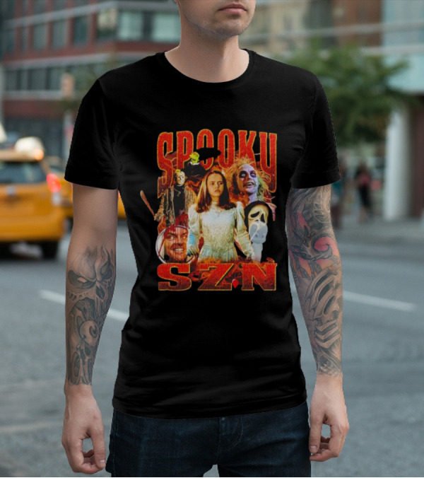 Spooky Szn Halloween Horror Characters Collage T-Shirt