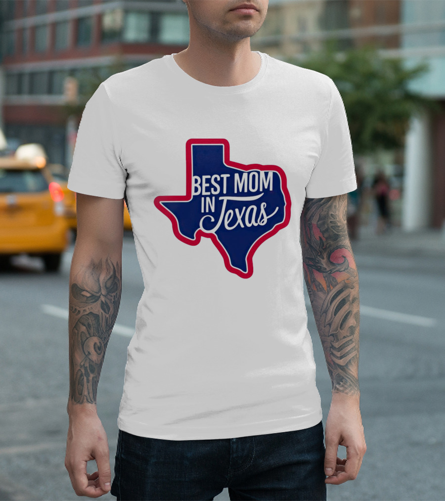 Best Mom in Texas State Shape with Red Border T-Shirt