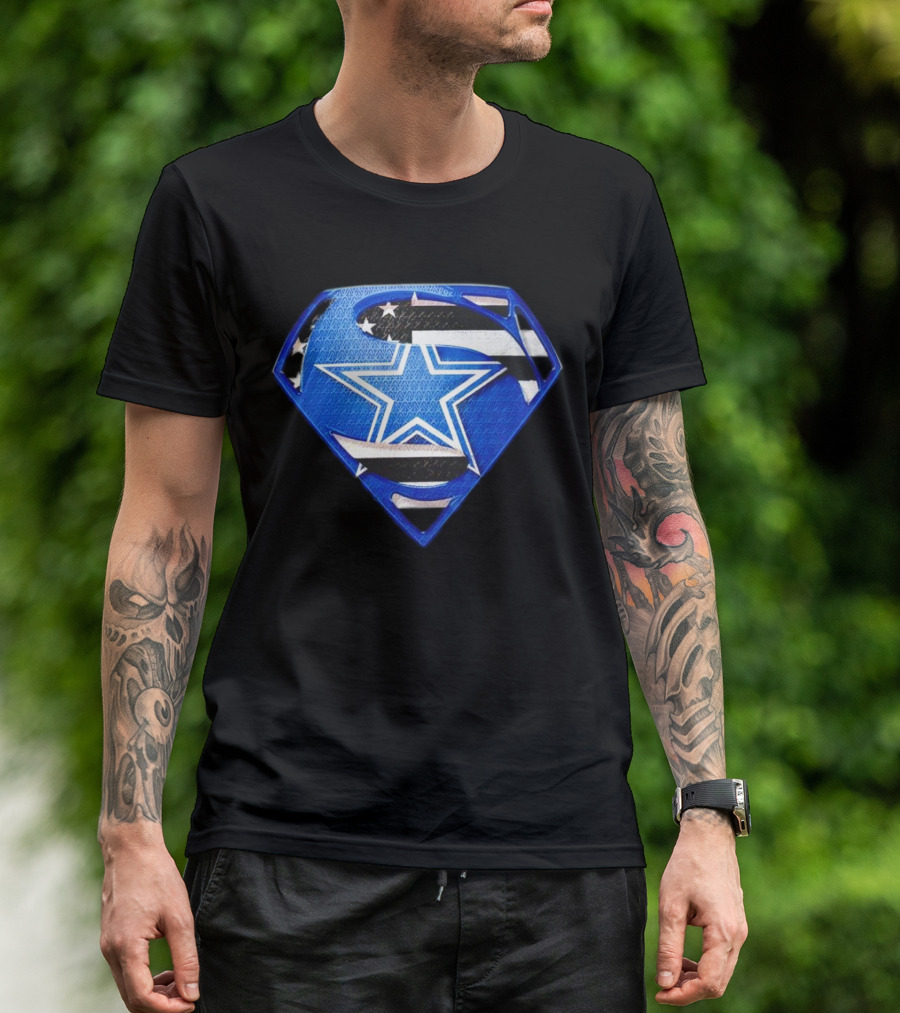 Dallas Cowboys Superman Icon With American Flag Elements T-Shirt