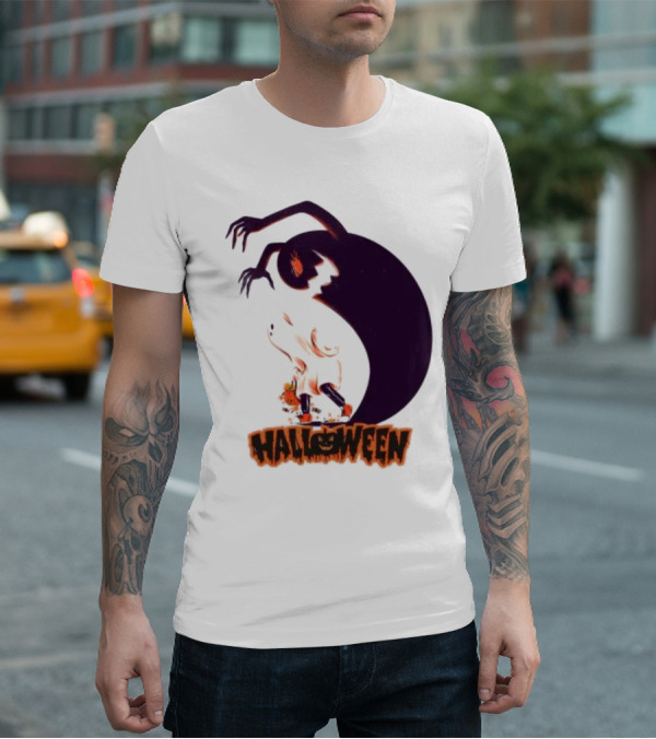 Happy Halloween Spooky Shadow Ghost With Pumpkin T-Shirt