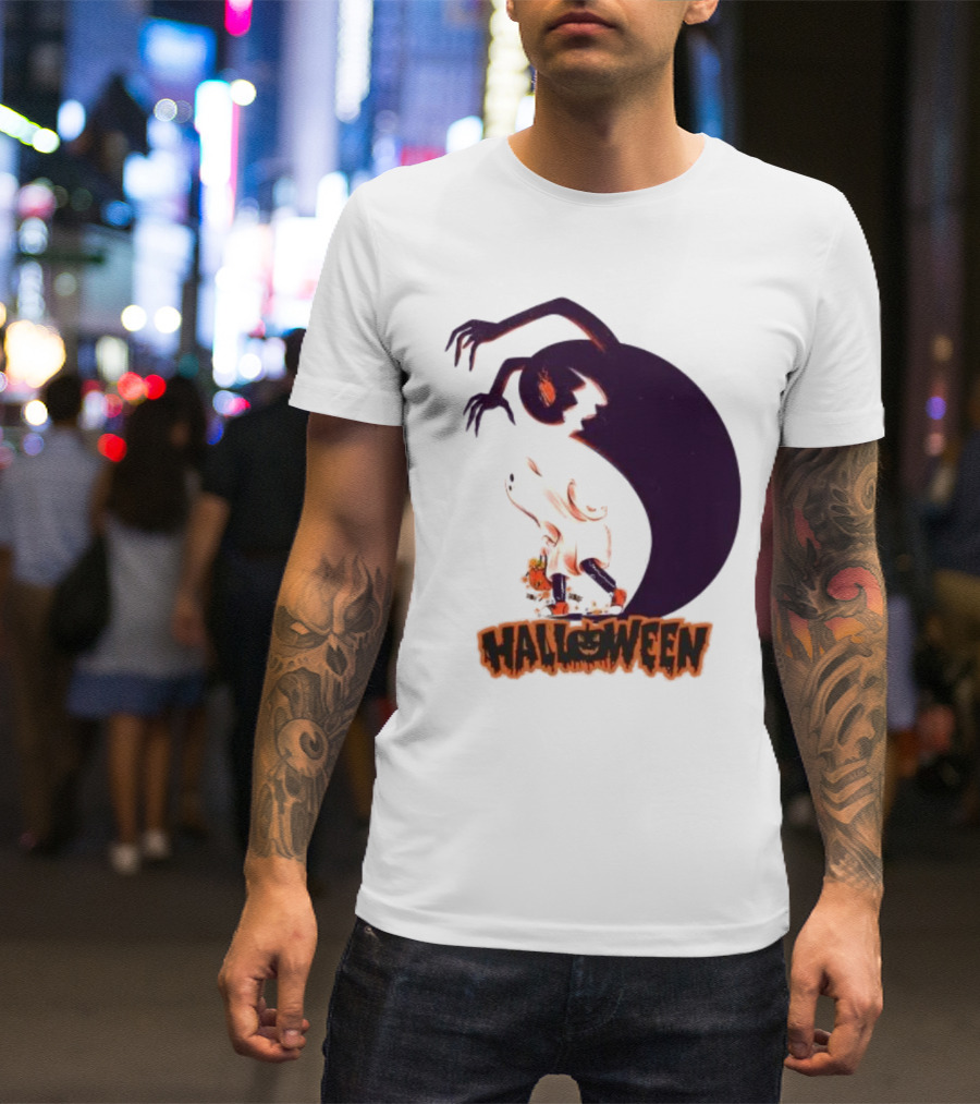 Happy Halloween Spooky Shadow Ghost With Pumpkin T-Shirt